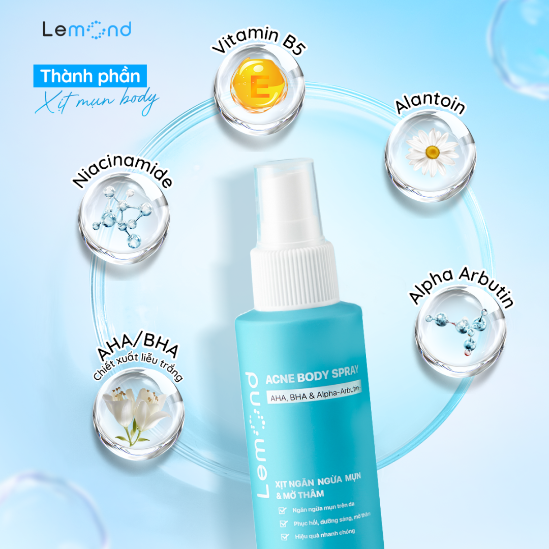 Xịt mờ thâm mụn cơ thể Lemond Acne Body Spray 150ml